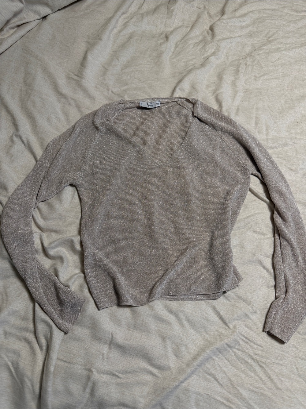 Mango Metallic Taupe V-Neck Sweater